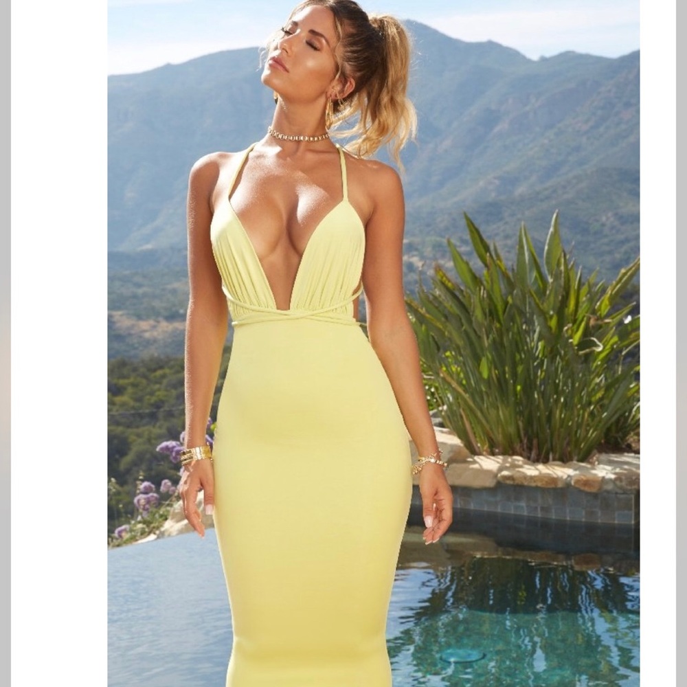 Oh Polly Midi dress in LIME scrunch butt.
